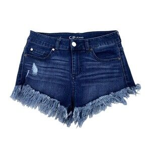 CP Jean Shorts Waist Size 29.5  Distressed Frayed Hem Dark Wash High Rise Summer